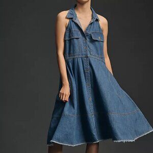 Anthropologie Indigo Halter Midi Dress